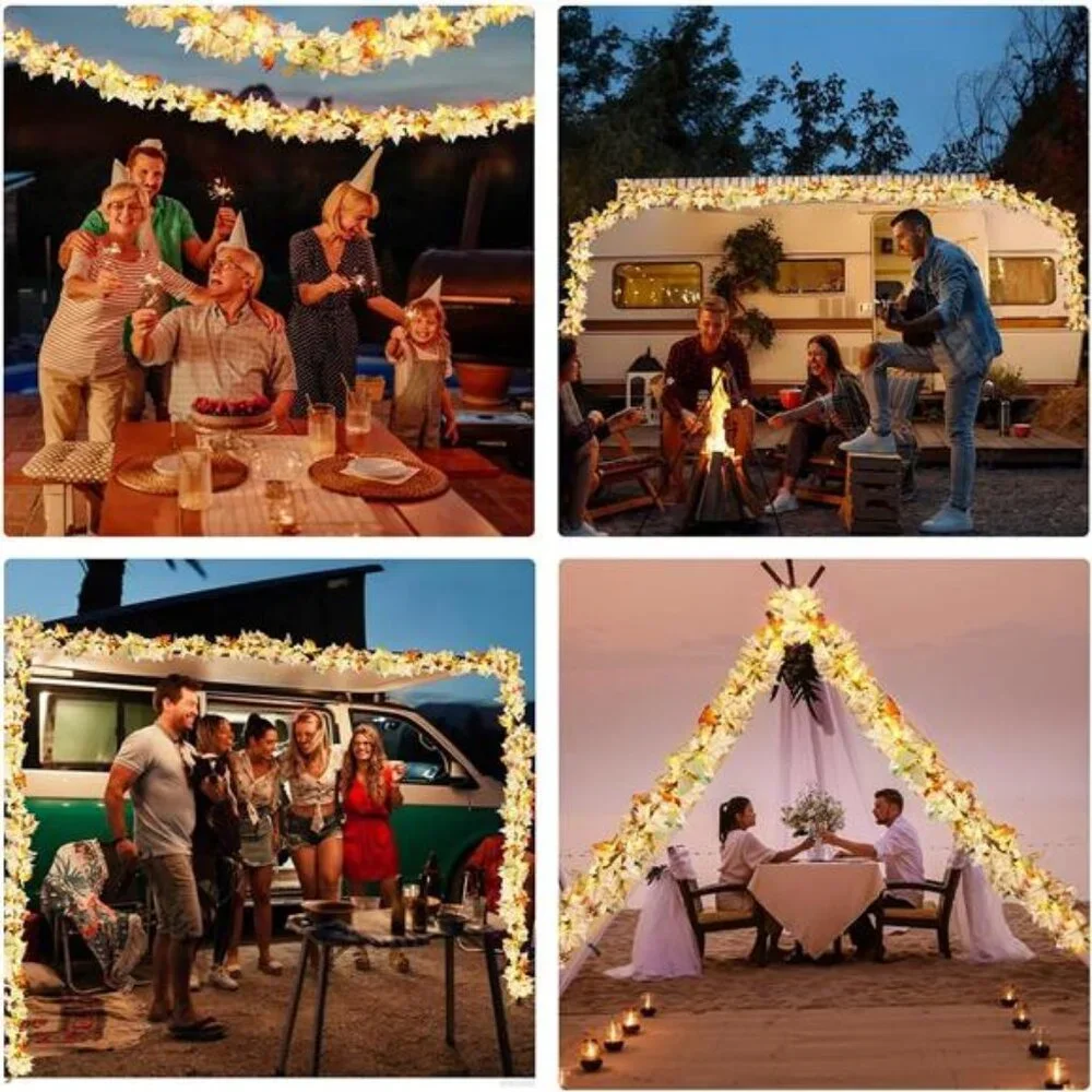 9Ft Fall Garland with Lights Plug in Fall Decorations for Home 50 White Bulbs